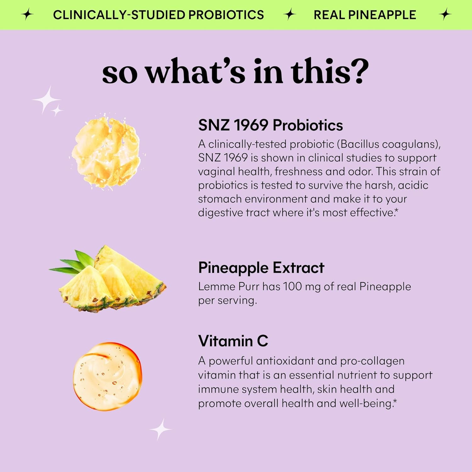 Lemme Purr Vaginal Probiotic Gummies Pineapple & Vitamin C 60 Count