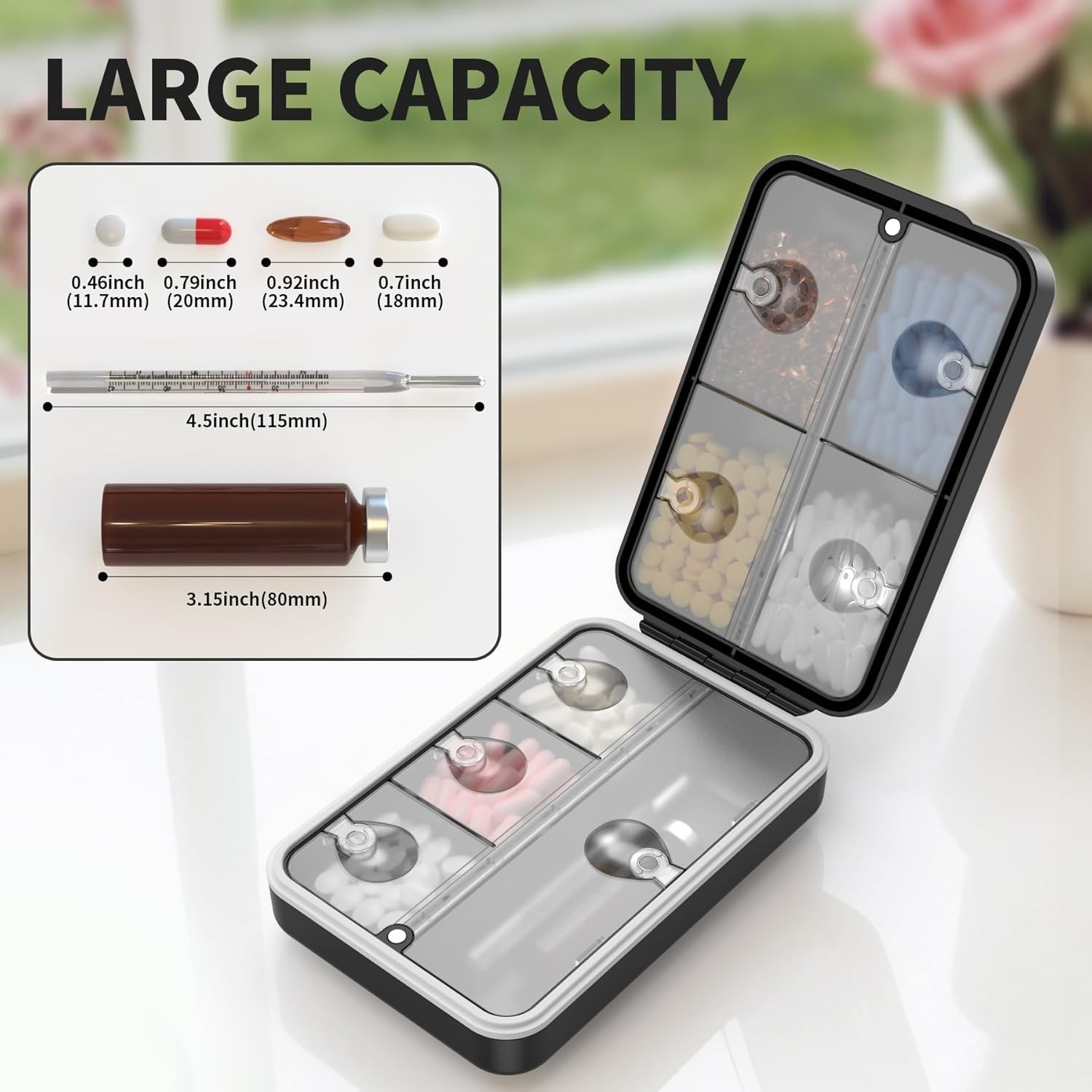 Weekly Pill Organizer 8 Compartment, [Triple Seal Magnetic Lock] Travel Pill …