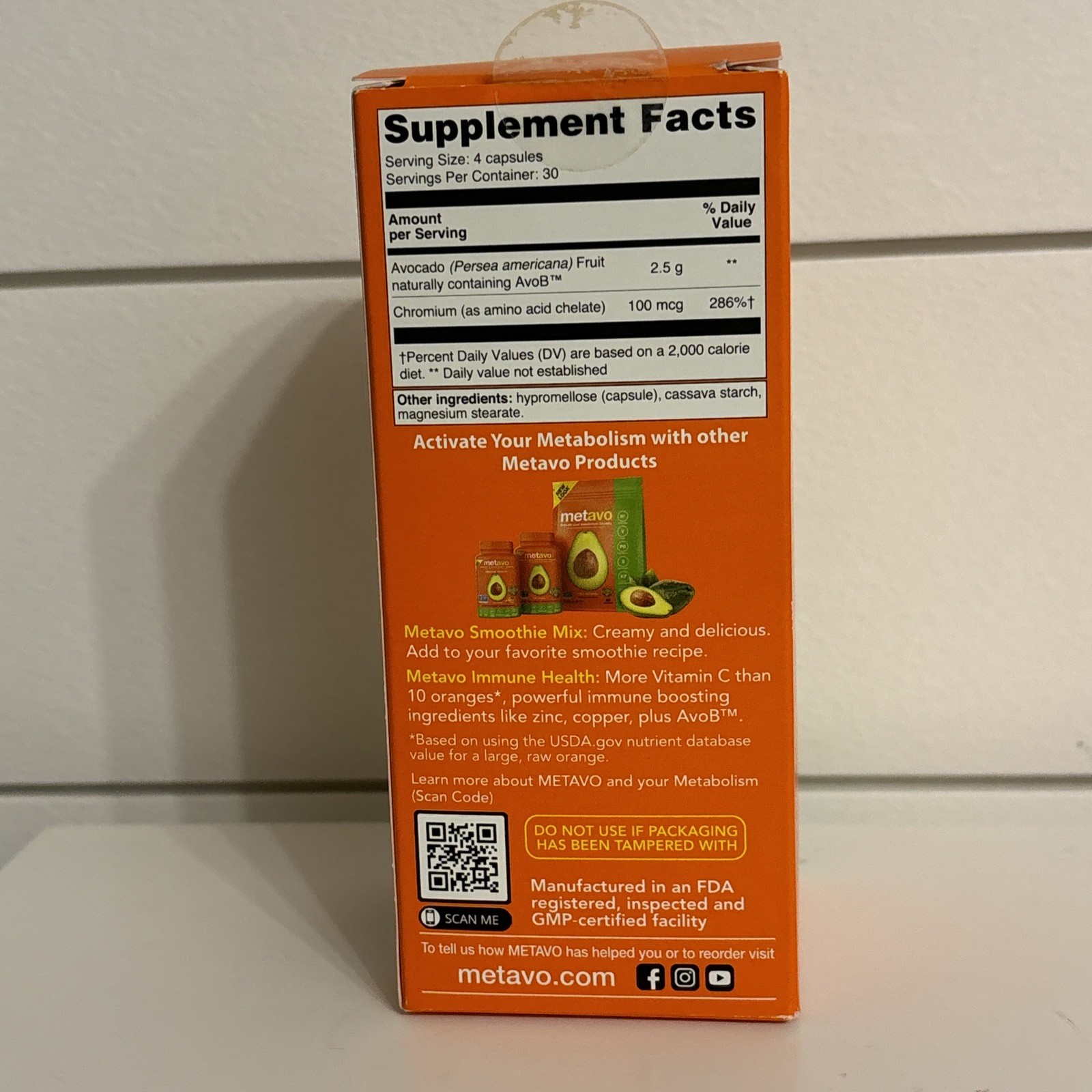 Metavo Metabolism Booster Natural Support Avocado 120 Count Exp: 10-2025 Sealed