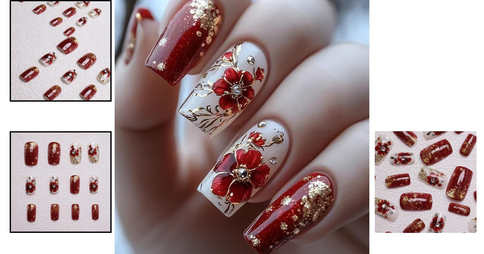 Summer Press on Nails Glitter Floral Long Square False Nails Reusable Fake