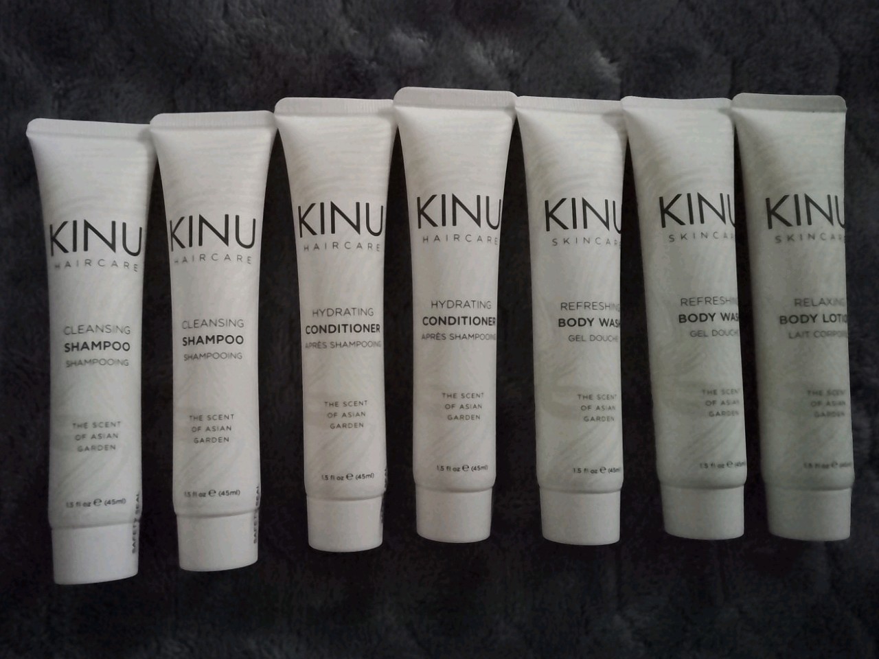 Kinu Hair/Skin Care: Shampoo~Conditioner~Body Wash~Lotion Travel Size Set Aria