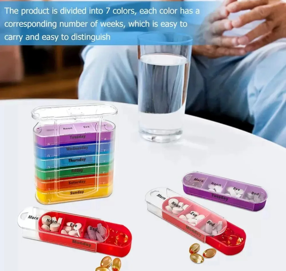 Weekly Pill Organizer 4 Times A Day Pill Box Container 7 Days Medicine Pill Case