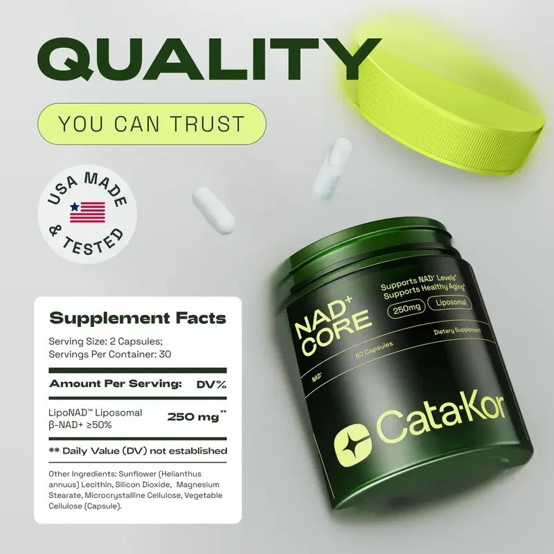 Cata-Kor NAD+ 250mg | 60 Count 30-Day Supply, Energy & Anti-Aging Support