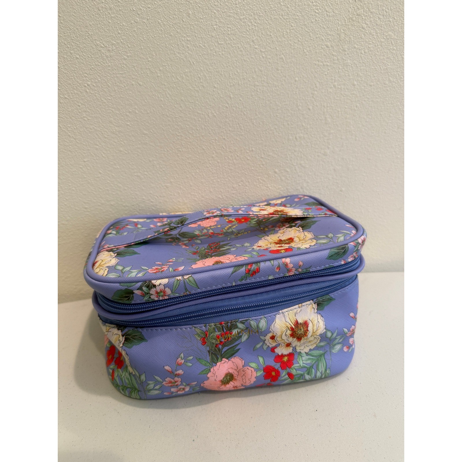 Yumi Kim Floral Makeup Bag Periwinkle Blue Double Layer Travel Vanity Case
