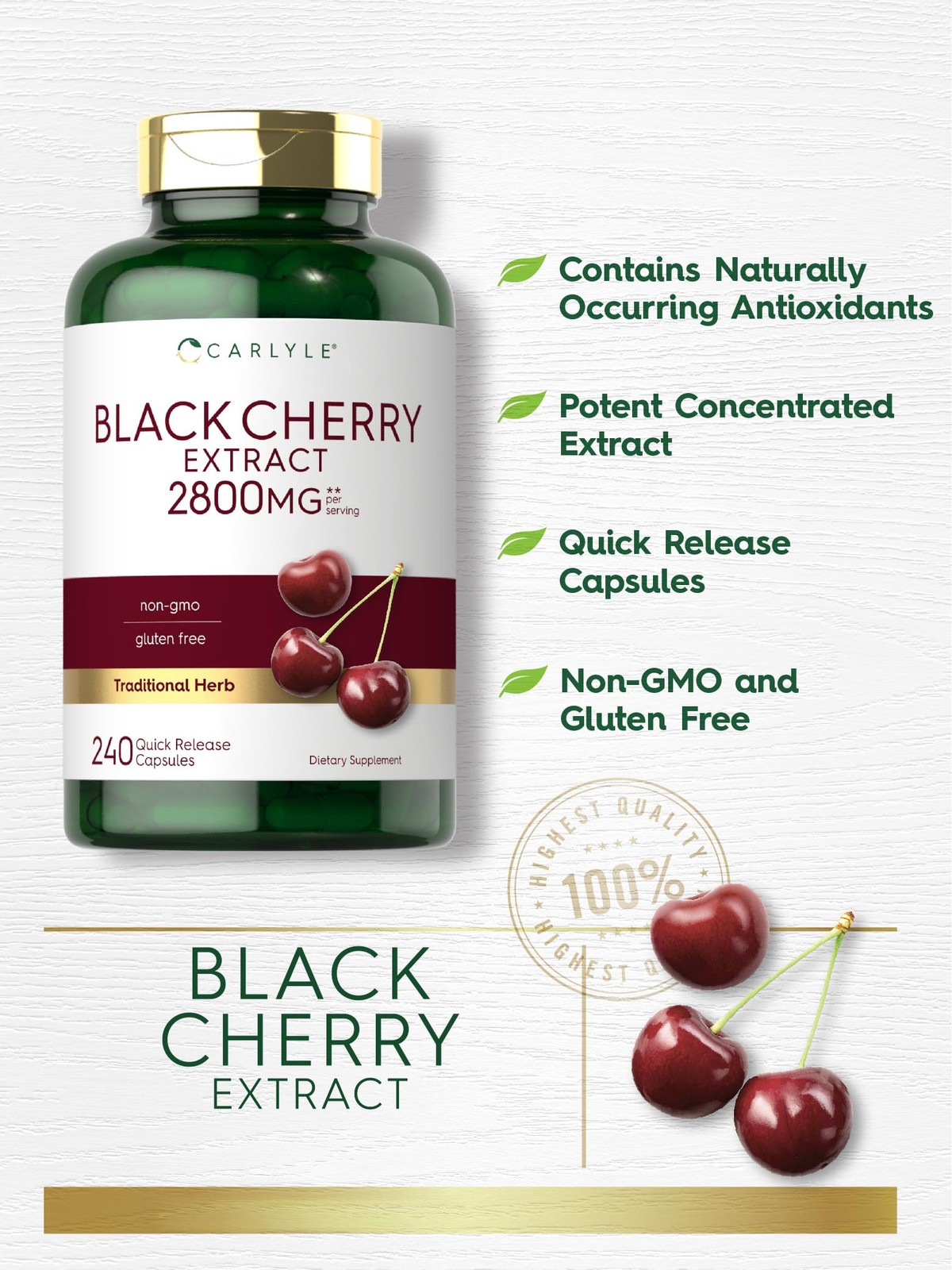 Carlyle Black Cherry Extract Concentrate | 240 Capsules 240 Count (Pack of 1)