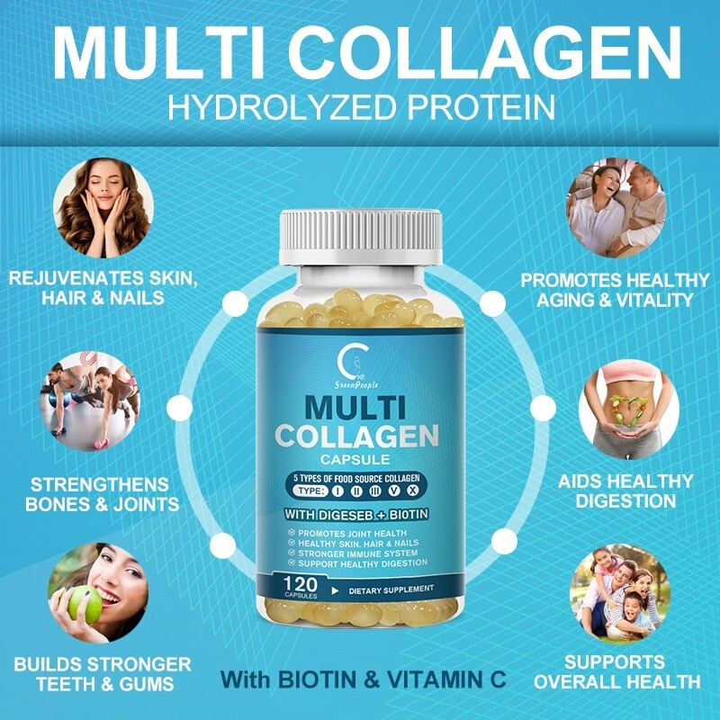 1-5x Collagen Peptides Types I, II, III, V, X 2000mg Pills Anti-Aging Skin 60ct