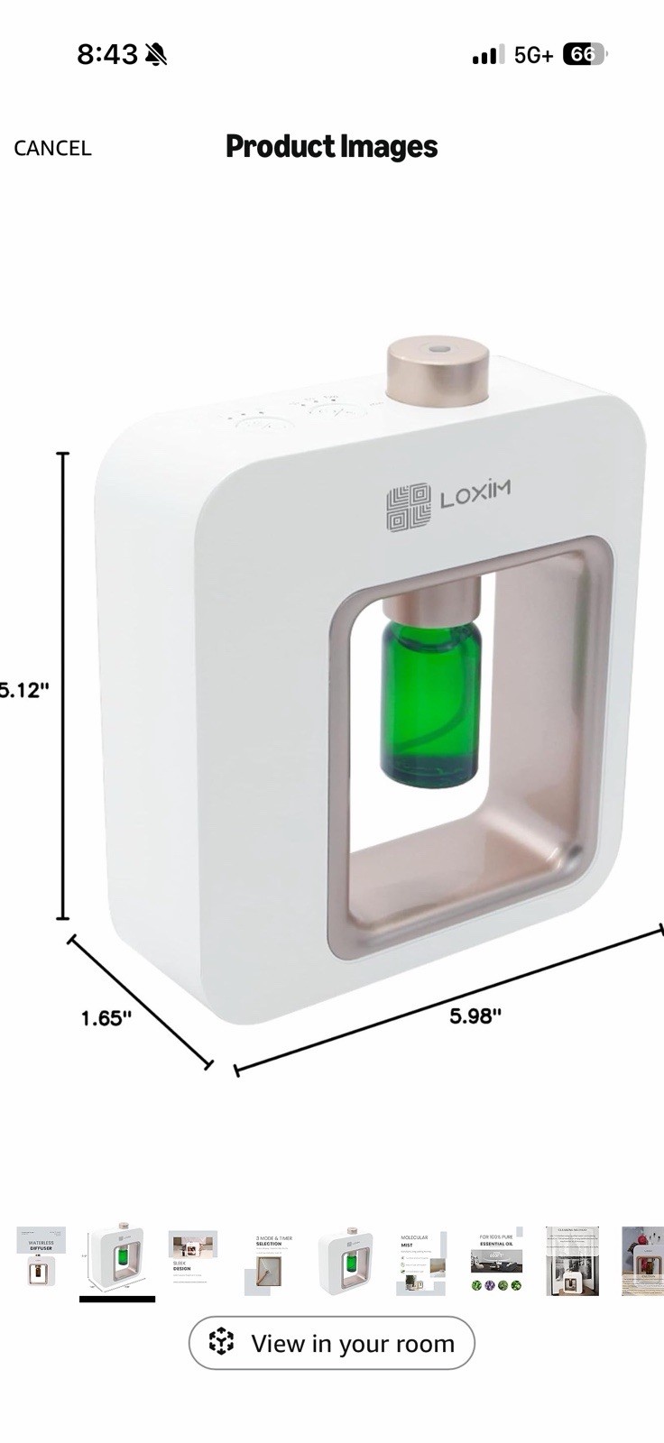 LOXIM Portable Waterless Rechargeable Essential Oil Diffuser White/Gold