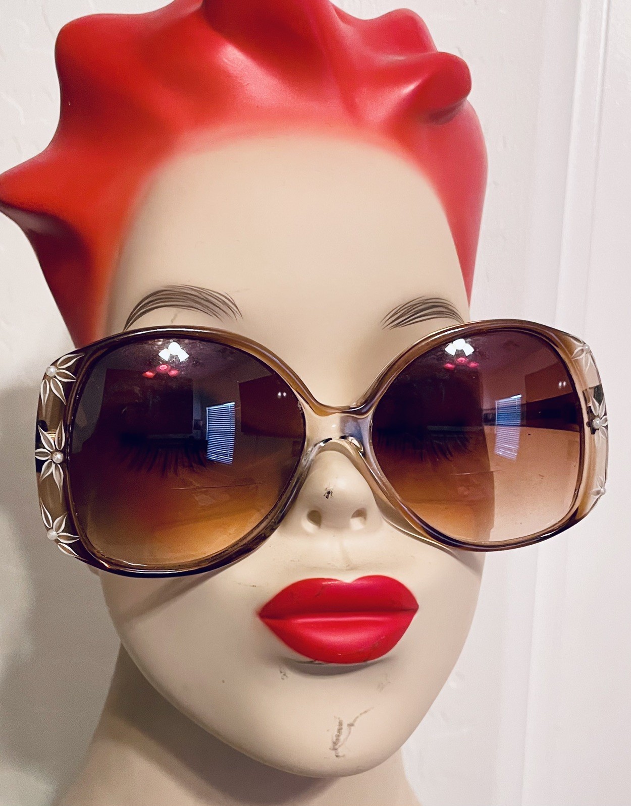 Rare Vintage Designer FRANCE Carved Flower & Pearls Oversized Eyeglasses Frames