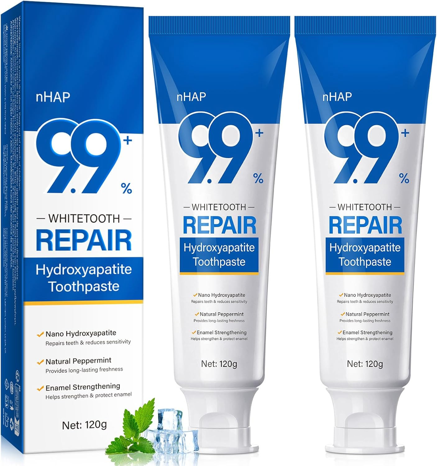 9.9% Hydroxyapatite Toothpaste 2-Pack Enamel Protection Fresh Breath 8.46oz Safe