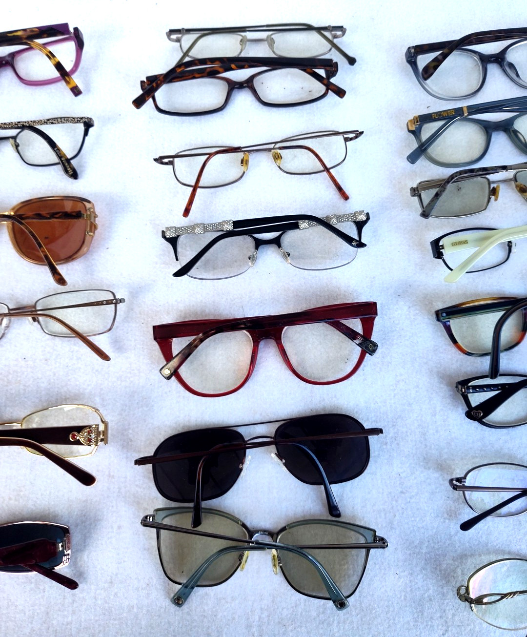 Lot of 34 Eyeglass Frames: Branded Vintage Modern Mens Women Eddie Bauer Saks