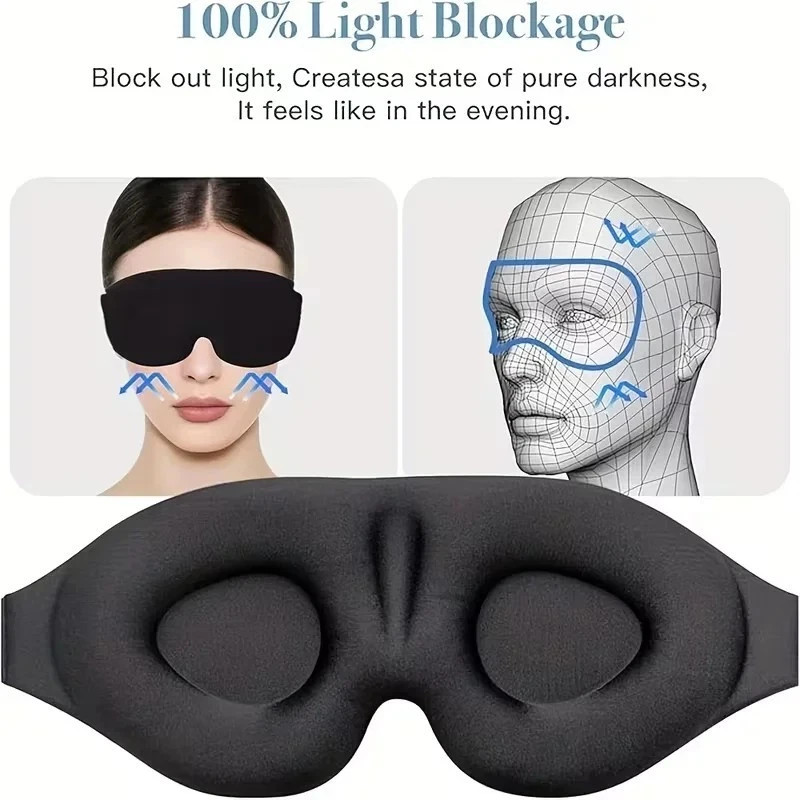 3D Sleep Eye Mask Blackout Light Blocking Blindfold Soft Travel Sleeping Aid