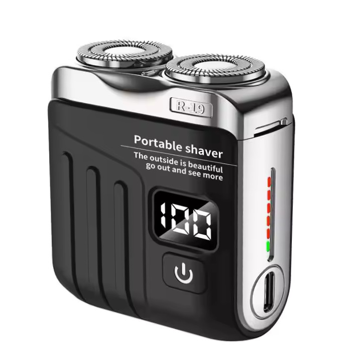 Mini Rechargeable Electric Shaver Dual Blade Digital Display Beard Grooming Tool
