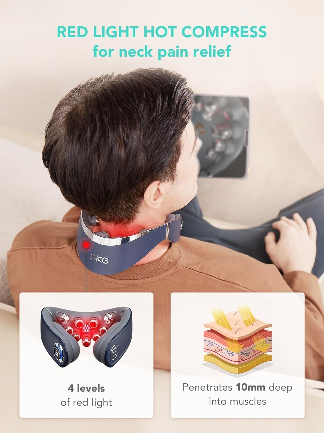 SKG Cordless Neck Massager Pain Relief Deep Tissue Vibration Foldable