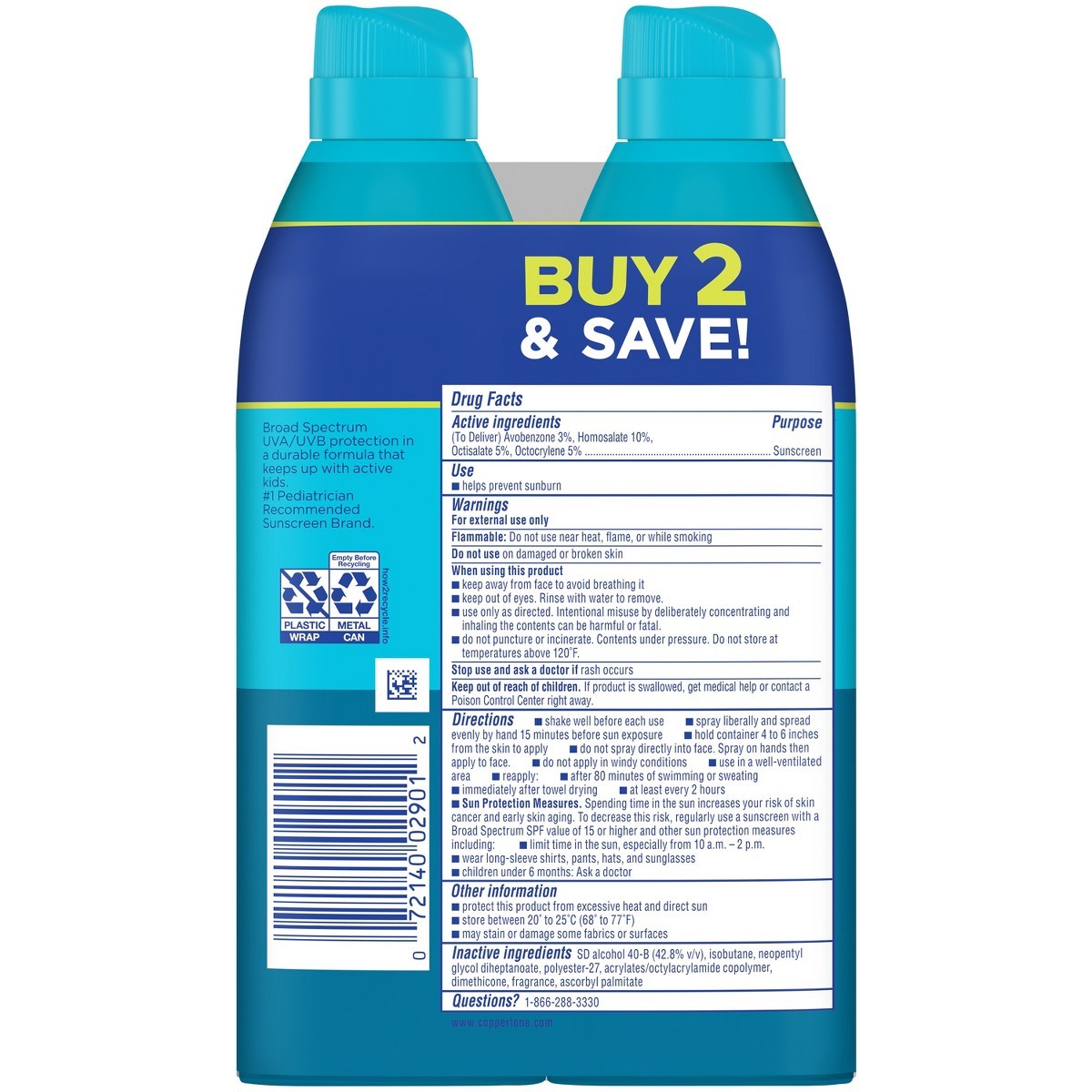Coppertone Kids Sunscreen Spray – SPF 50 – 11oz – Twin Pack: Whole Body, Scented