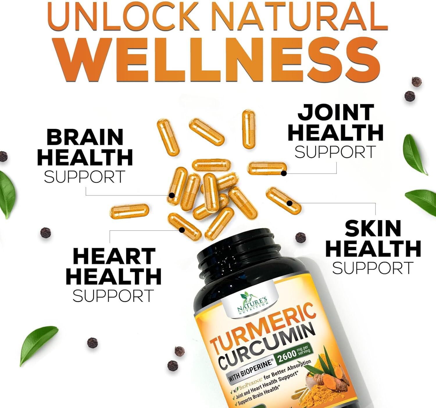Turmeric Curcumin with Bioperine 2600mg High Absorption Triple Strength Capsules