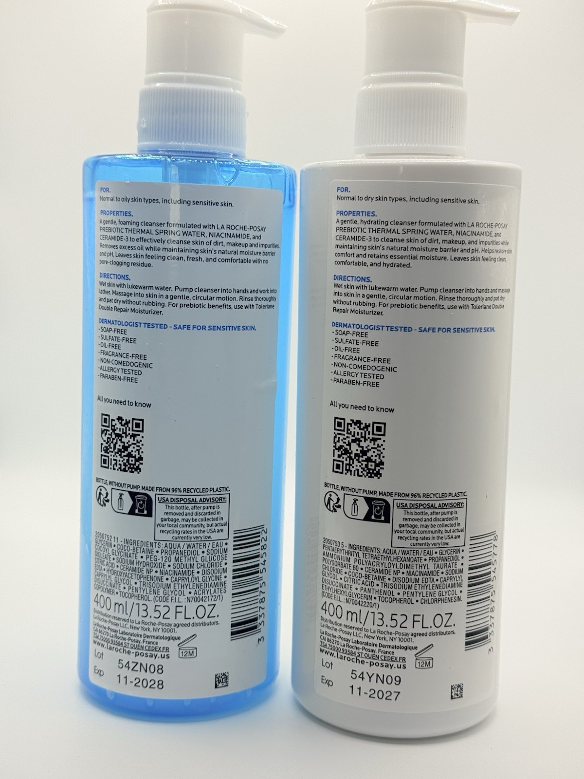 LA ROCHE POSAY PURIFYING FOAMING CLEANSER & HYDRATING GENTLE CLEANSER
