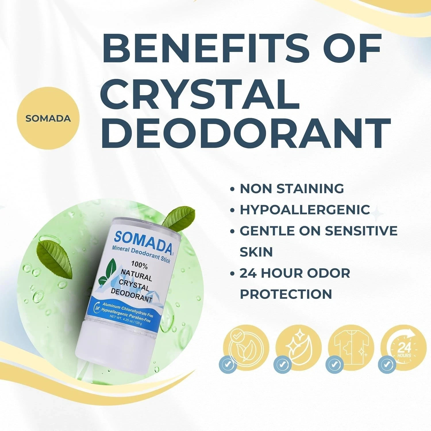 Crystal Deodorant Stick for Women and Men, 4.25 Oz/120G – 100% Natural Alum Salt