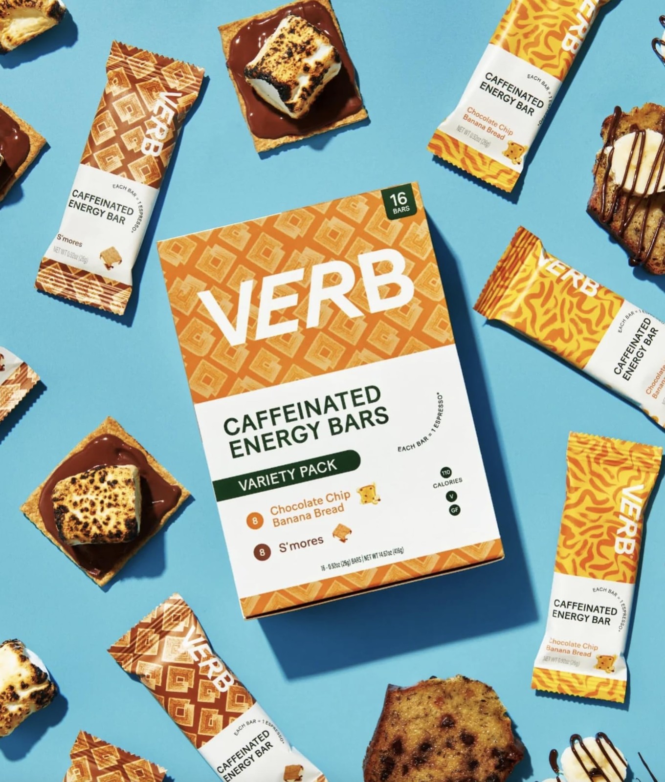 Verb Caffeinated Energy Bars Variety Pack – 2 Delicious 16 Count (Pack of 1)