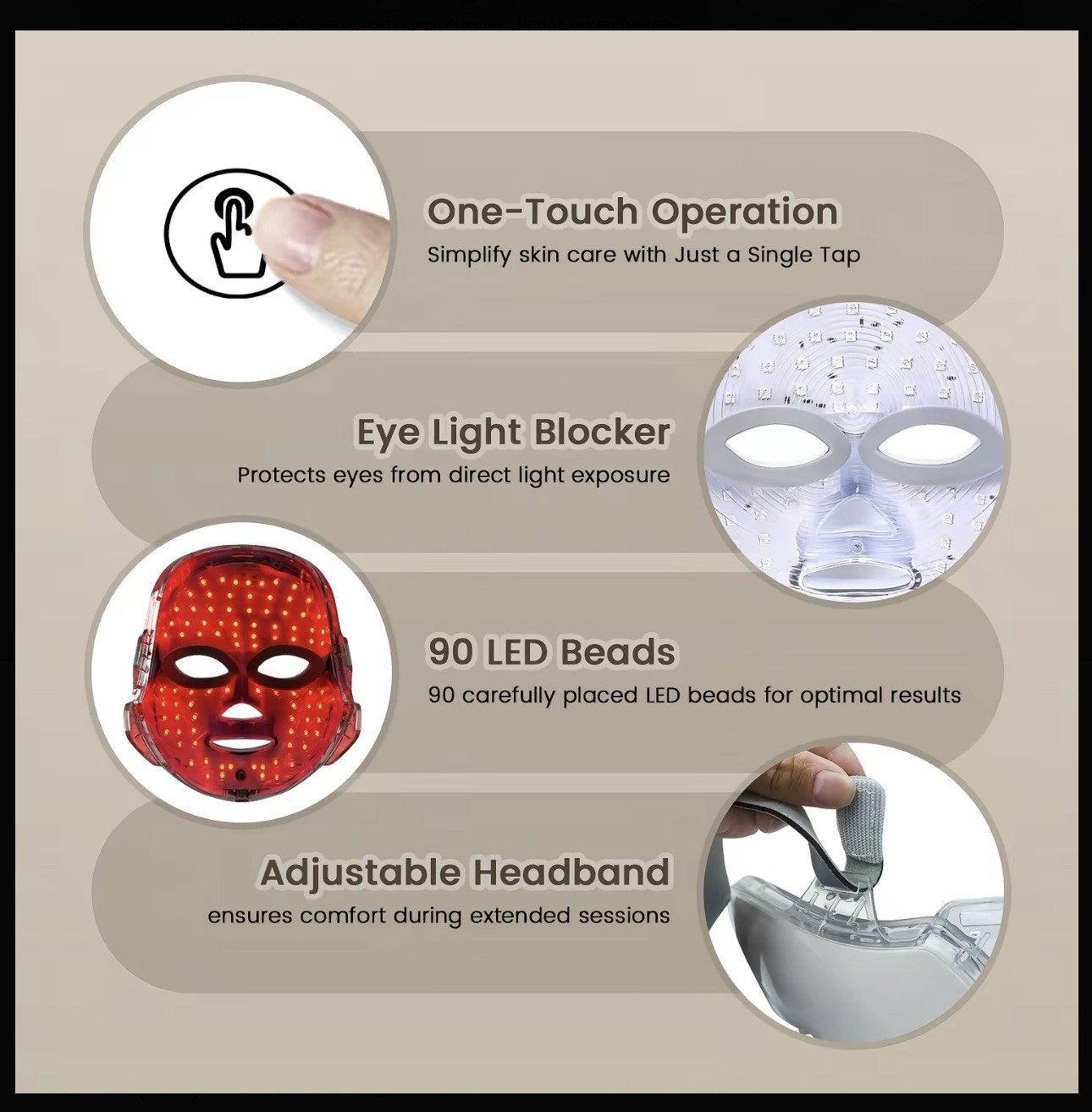 7-Setting LED Red Light Therapy Face Mask, Adjustable, Timer, Rechargeable USB