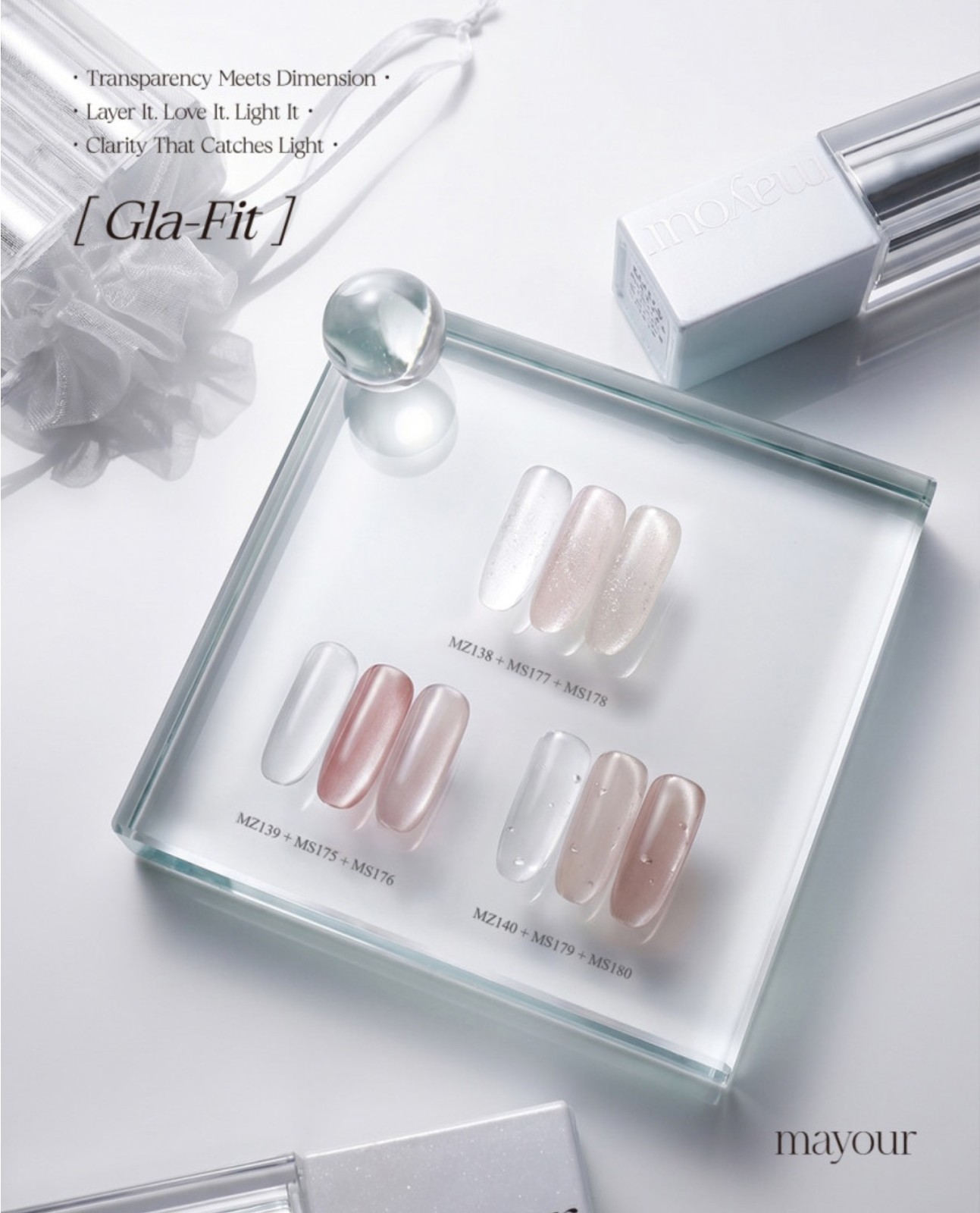 Mayour Gla-Fit Magnetic Gel Nail Polish 3 Color Set Sheer Layering Korean Nail