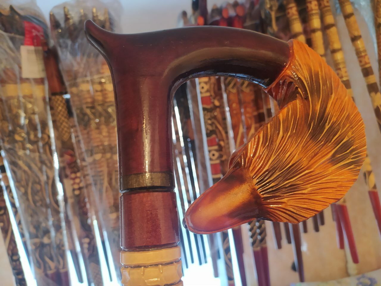 FOX Gorgeous Hand Carved Wooden Folk Art Linden 36″ WALKING STICK Cane Ukraine