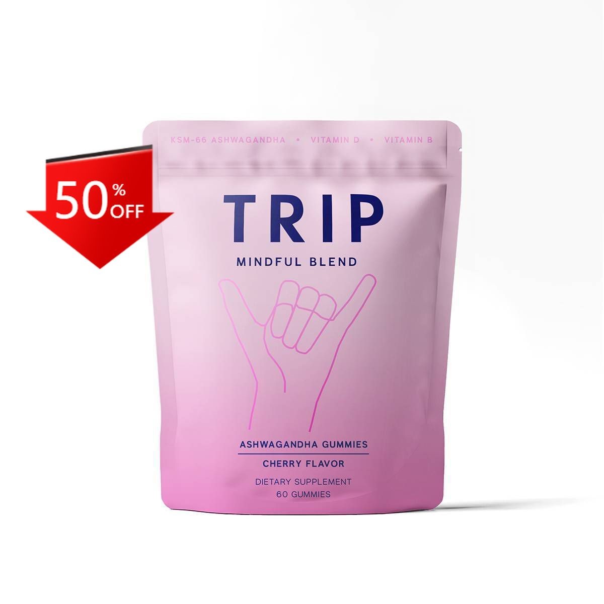 TRIP Ashwagandha Stress Relief Gummy Vitamins – Cherry Flavor – 60ct