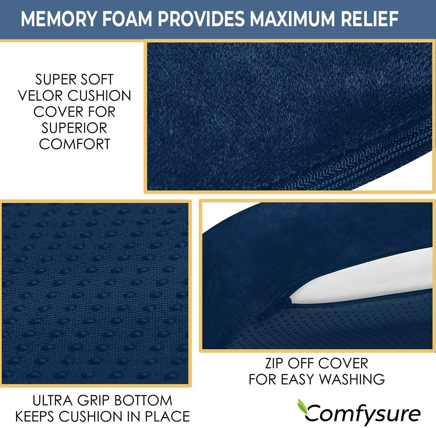 TravelMate Extra Large Memory Foam Seat Cushion Perfect for Office Chair -Velvet