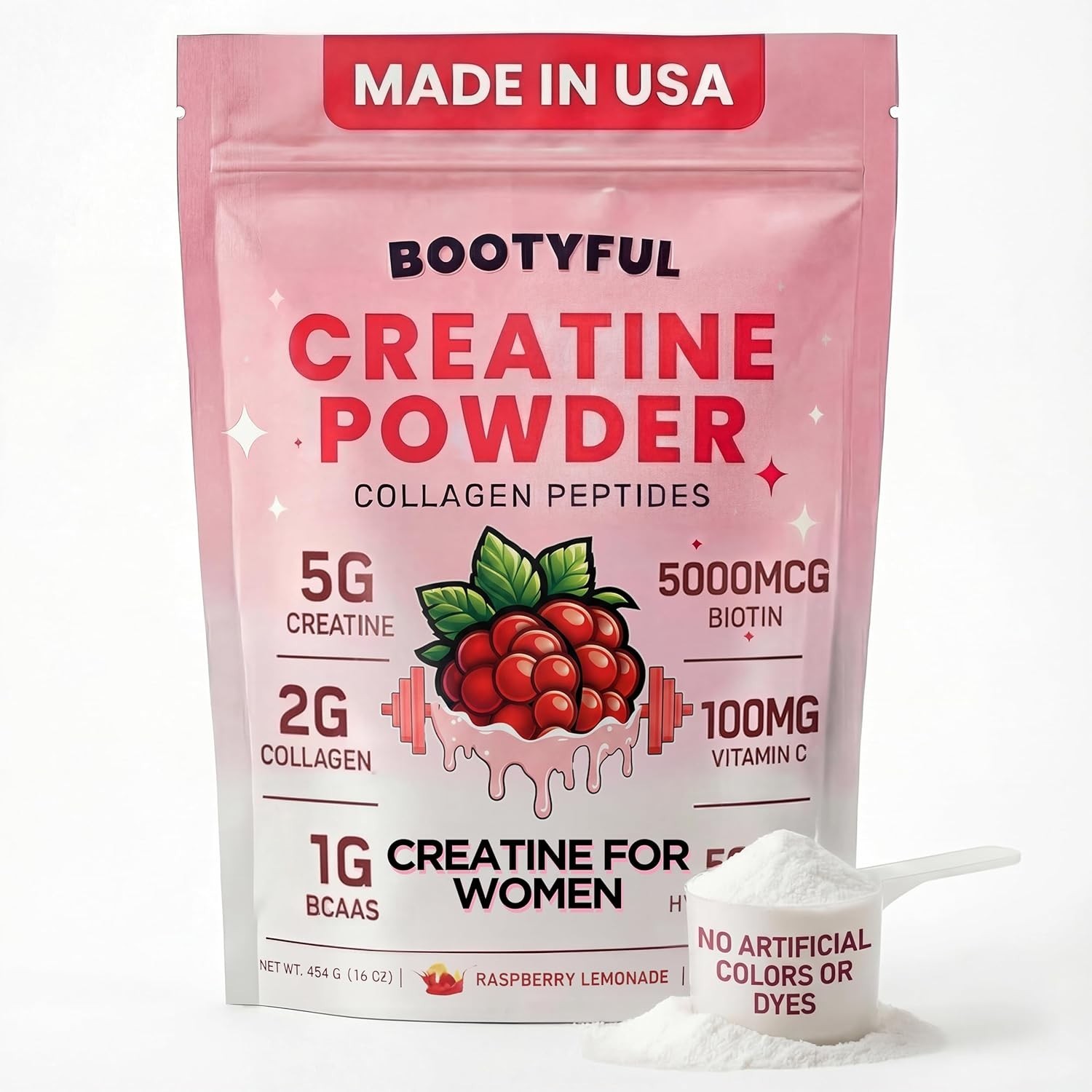BOOTYFUL Creatine powder Women Collagen Biotin BCAAs Raspberry Lemonade Booty 2