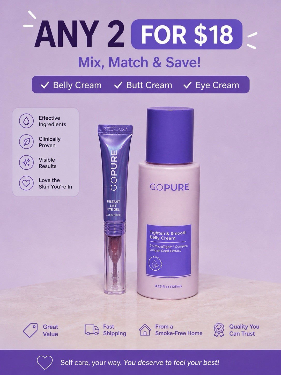 Mix & Match Any 2 for $18 goPure Belly, Butt & Thigh or Eye Gel Bundle | New