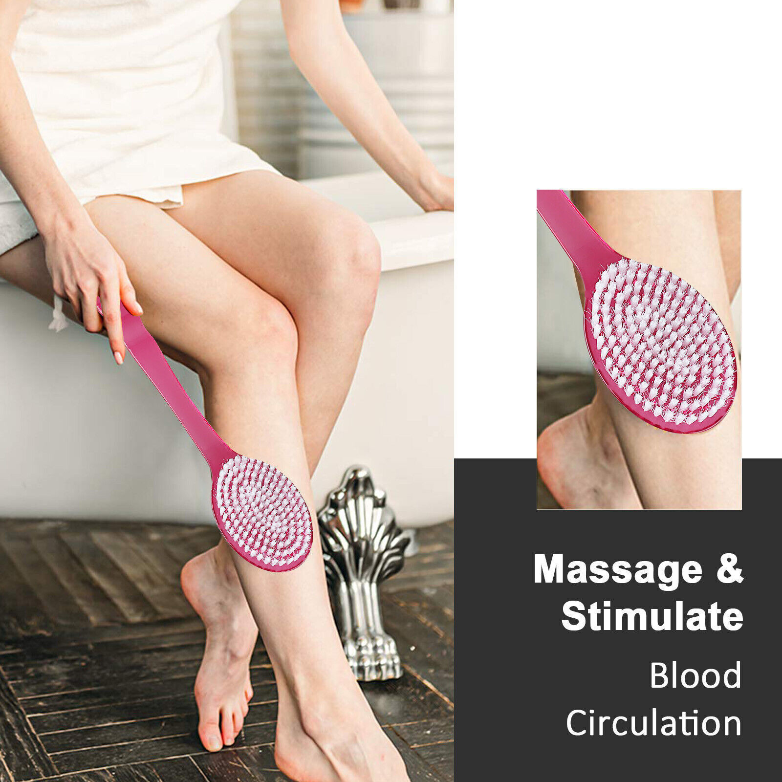 Long Handle Bath Body Brush Soft Back Shower Exfoliating Skin Scrubber Massager