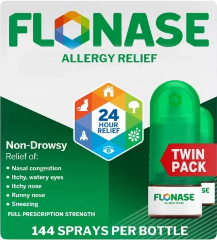 Flonase Allergy Relief Twin Pack 2 X 144 Metered Sprays exp- 2027+ damaged box