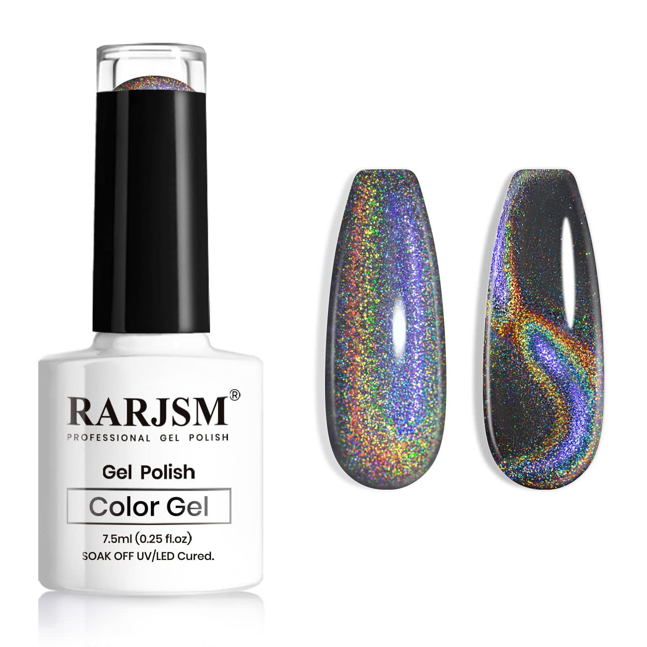 Cat Eye Gel Nail Polish, Galaxy Chameleon Magnetic Gelpolish Black Holographic G