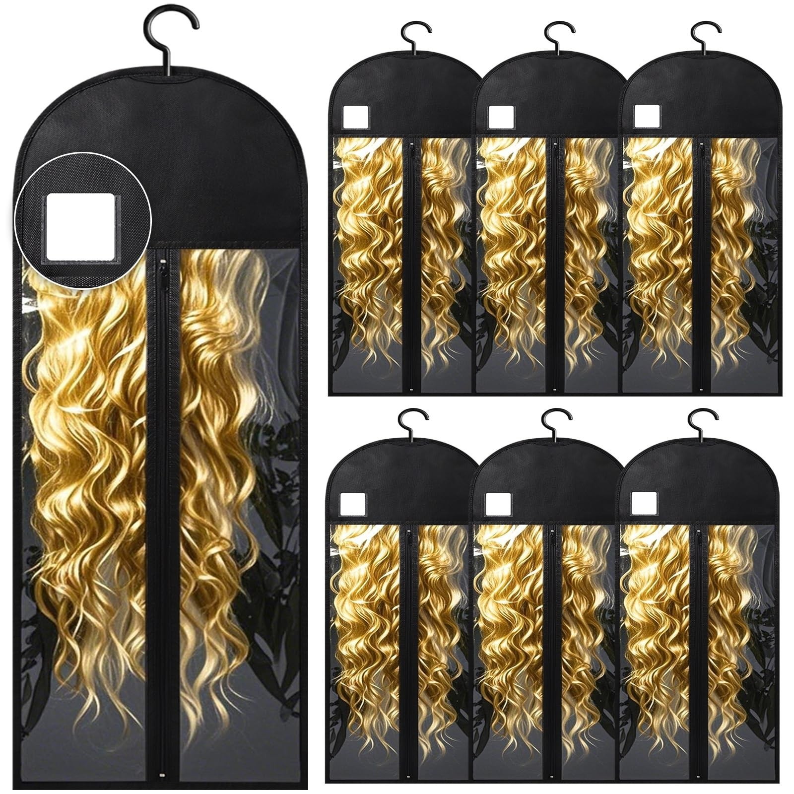 6Pcs Extra Long Wig Storage Bags with Hanger – Dust-Proof Organizer for Wigs & H