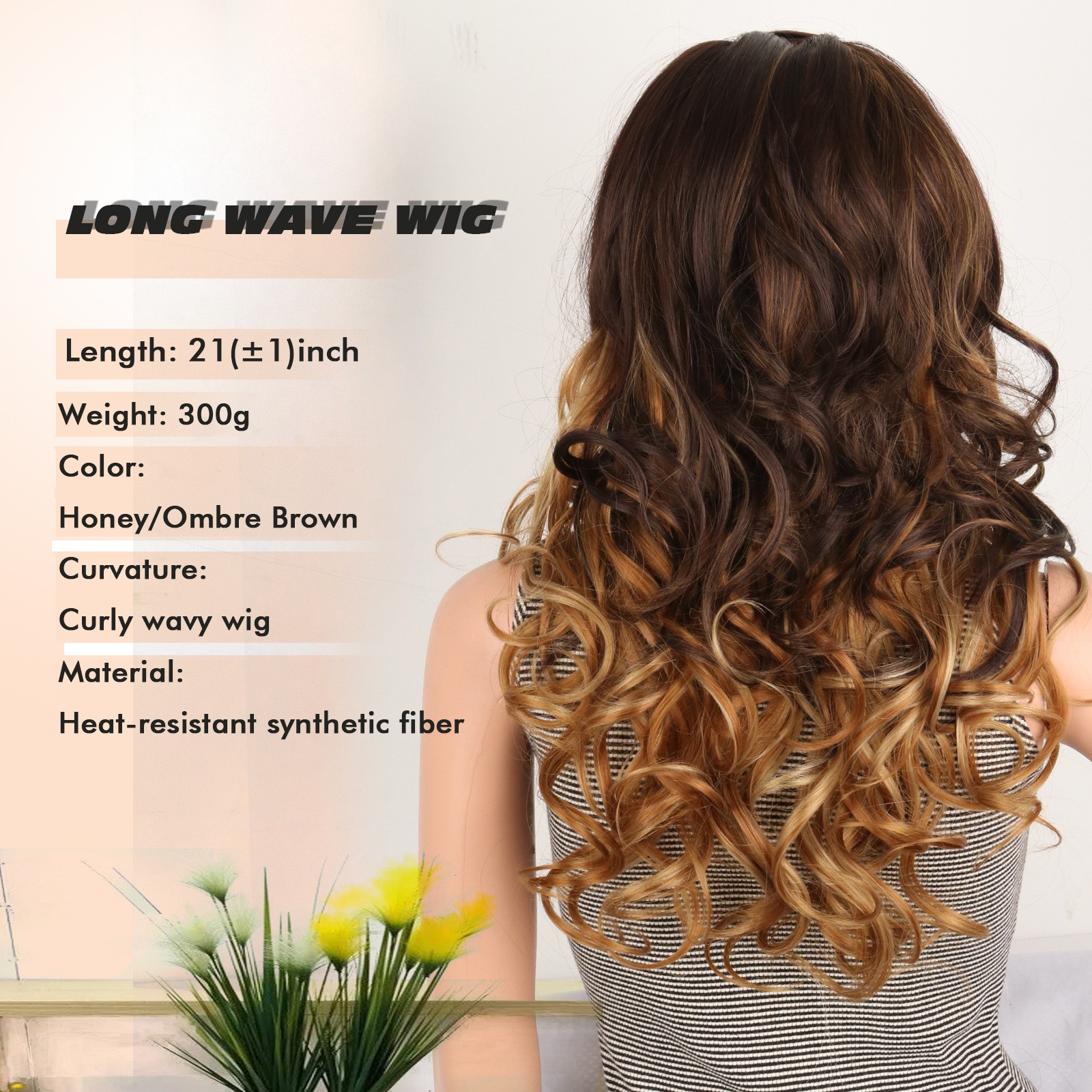 Side Part Brown Long Curly Wig Heat Resistant Synthetic Fiber Natural Wig For