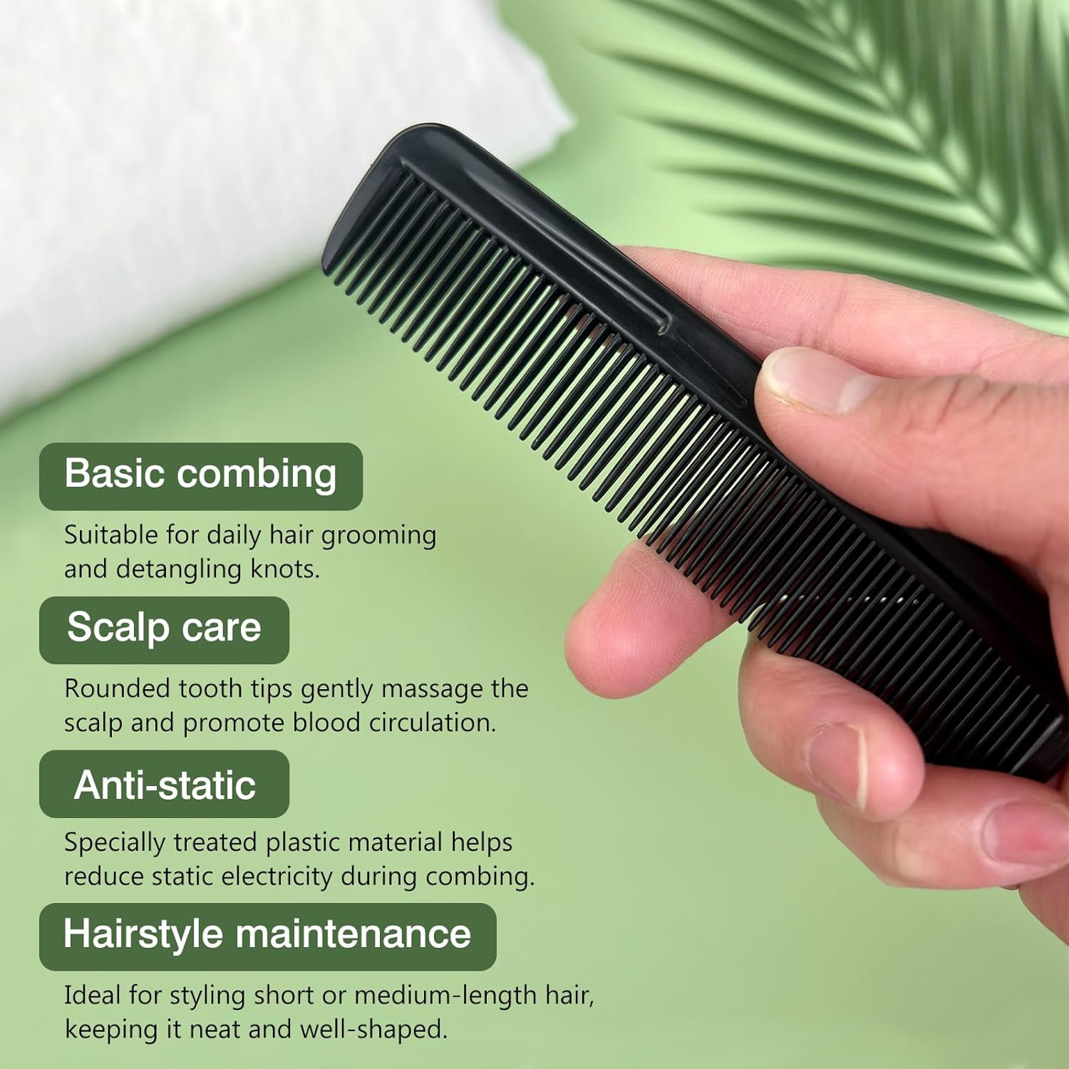 Black Pocket Comb Set – 5PCS, Sturdy Comb with round Teeth for Men’S Beard, Must
