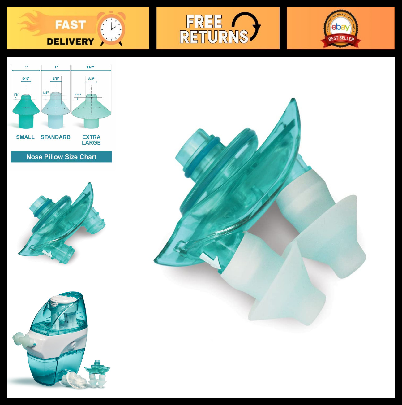 Nasal Dock & Nose Pillow Combo – Teal Nasal Dock with Standard Pillows for Comfo