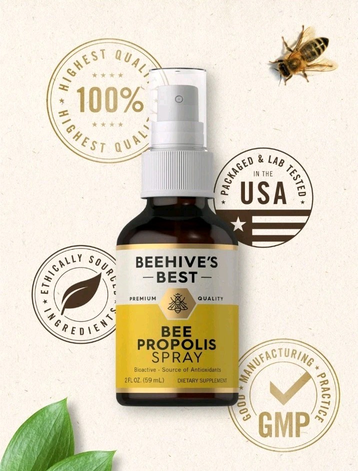 Bee Propolis Spray – 2 fl oz – Daily Throat Spray – Beehive’s Best by Carlyle