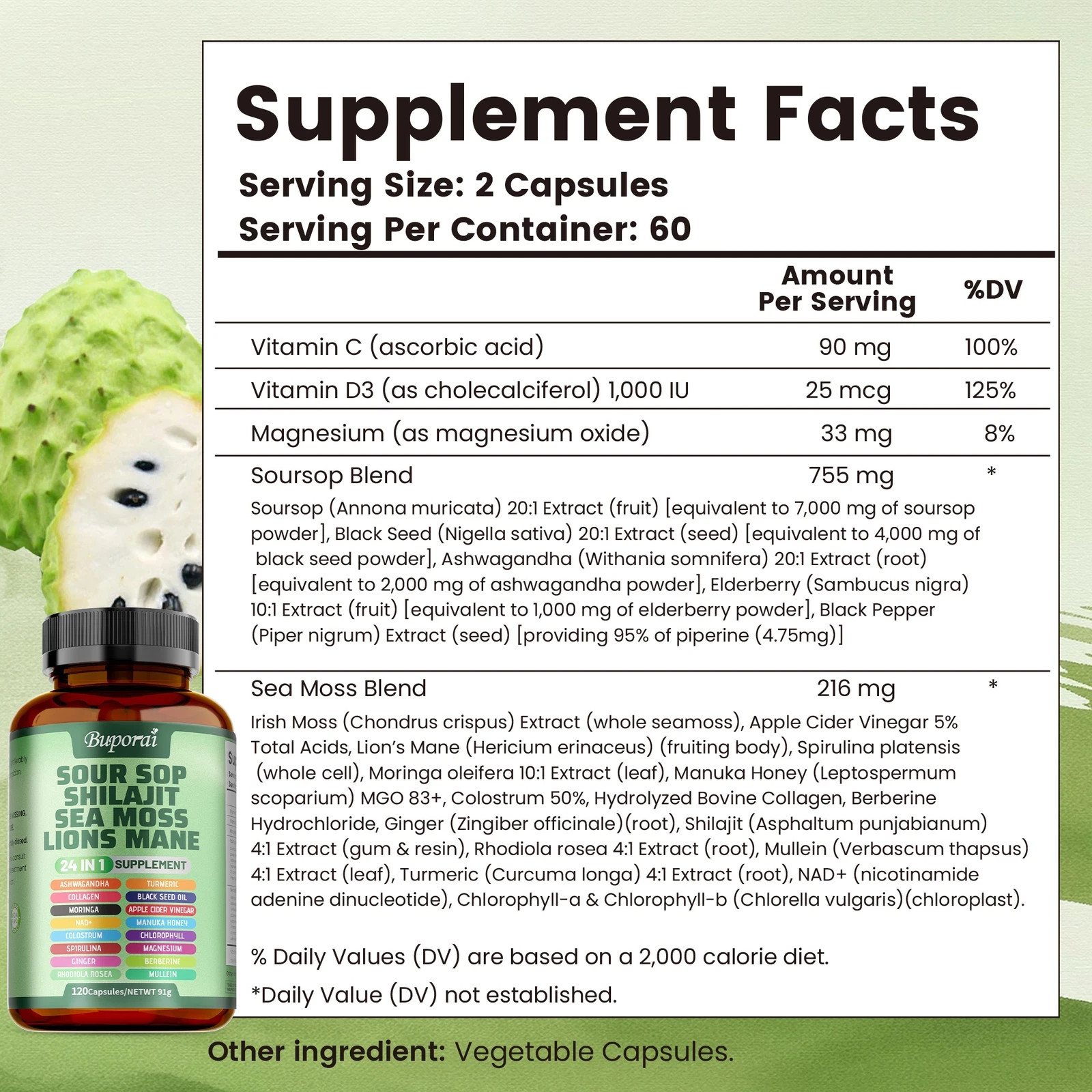 2PACK 24-in-1 Soursop Shilajit Sea Moss Lion’s Mane – Antioxidants/ Joint/ Skin