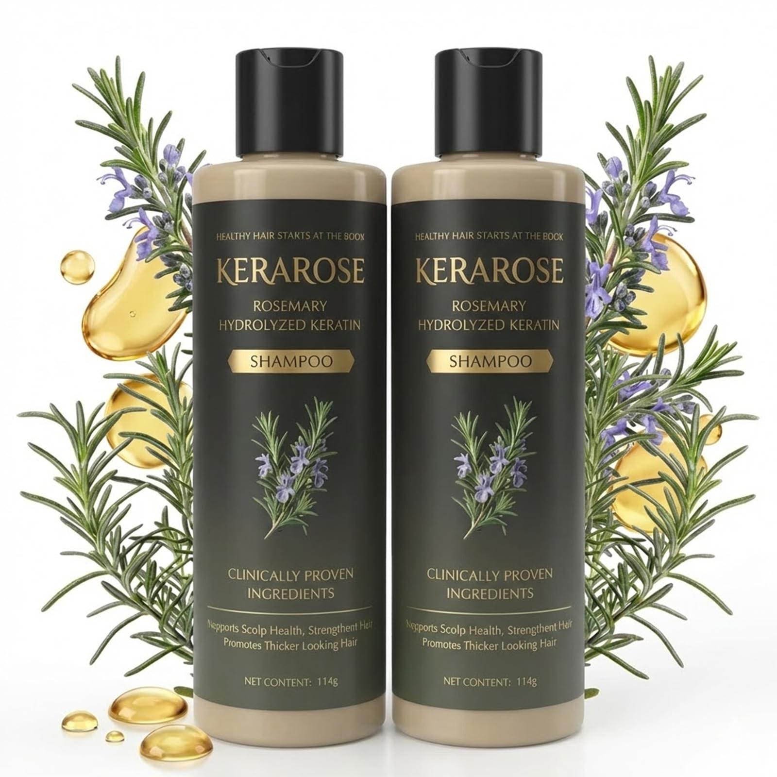 Rosemary Shampoo Hair Growth Natural Thickening Hydrolyzed Keratin 3.39 Fl Oz
