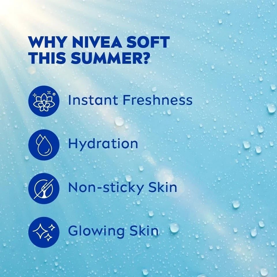 Nivea Soft Light Moisturizer For Face Hand & Body Instant Hydration, 300ml+100ml