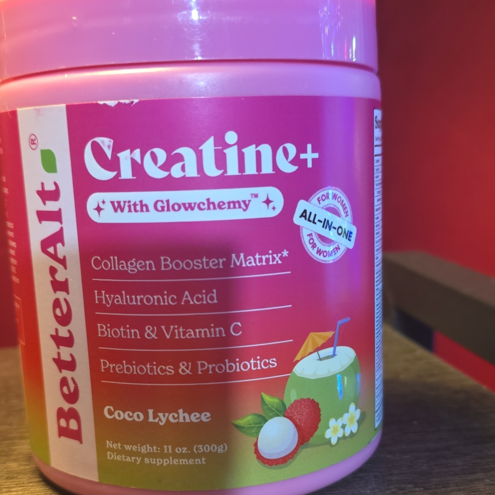 BetterAlt Creatine Collagen Biotin Vitamin C Hyaluronic Coco Lychee Powder 11oz