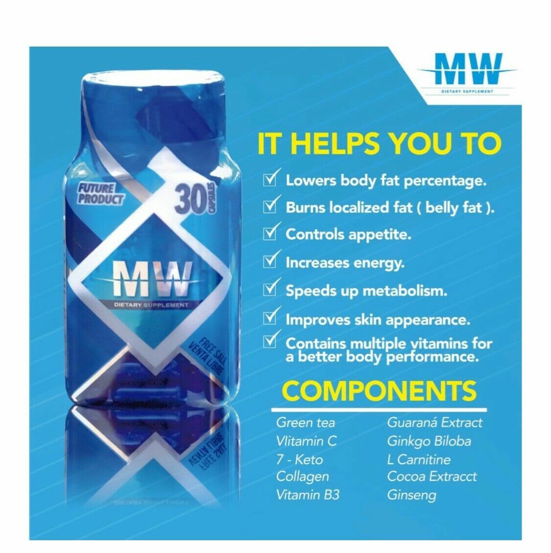 MW FAT BURNER GERMAN FORMULA FOR MEN & WOMEN WEIGHT LOSS Supplement 30 CAPSULLES