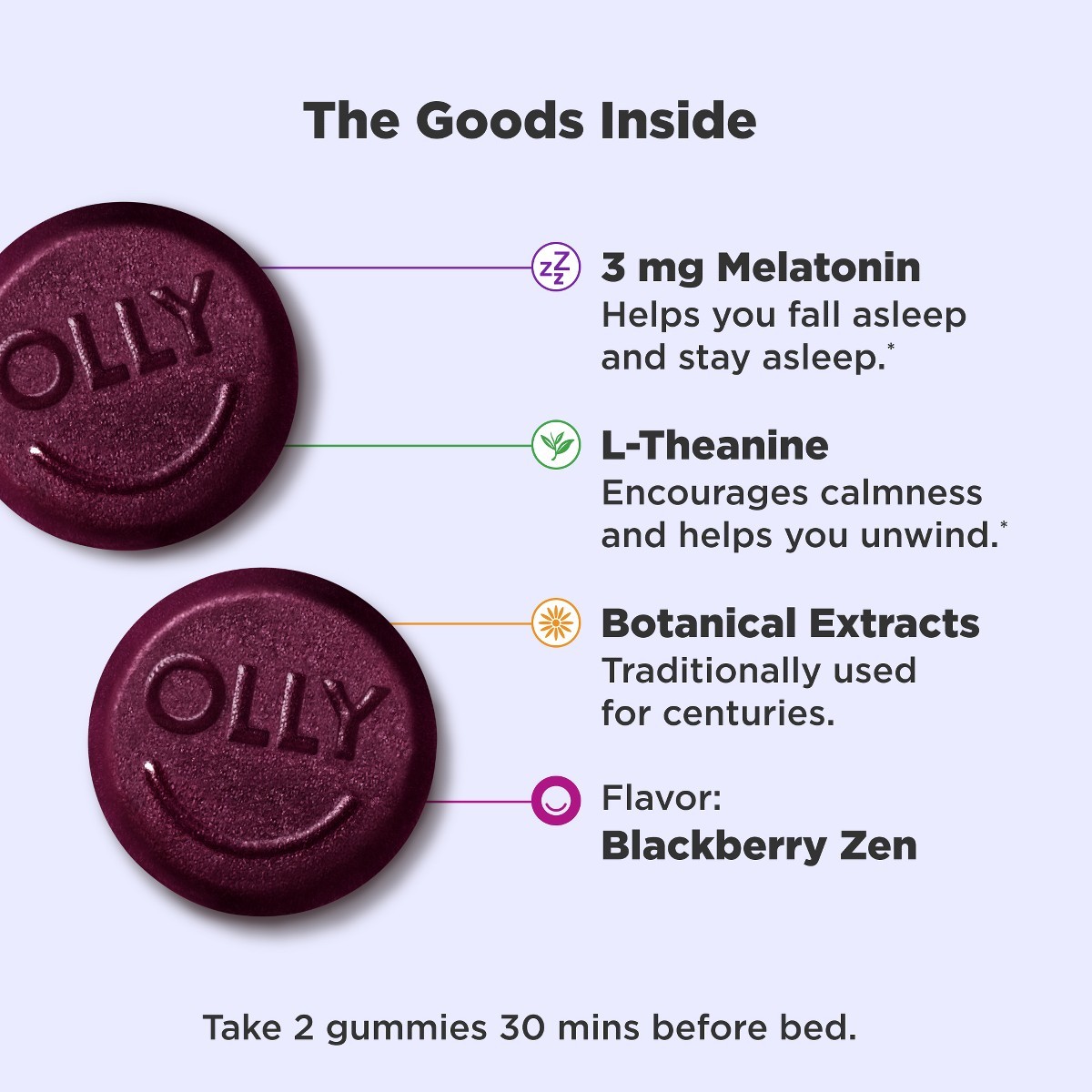 OLLY Restful Sleep Multivitamins Gummies – Blackberry Zen – 90ct