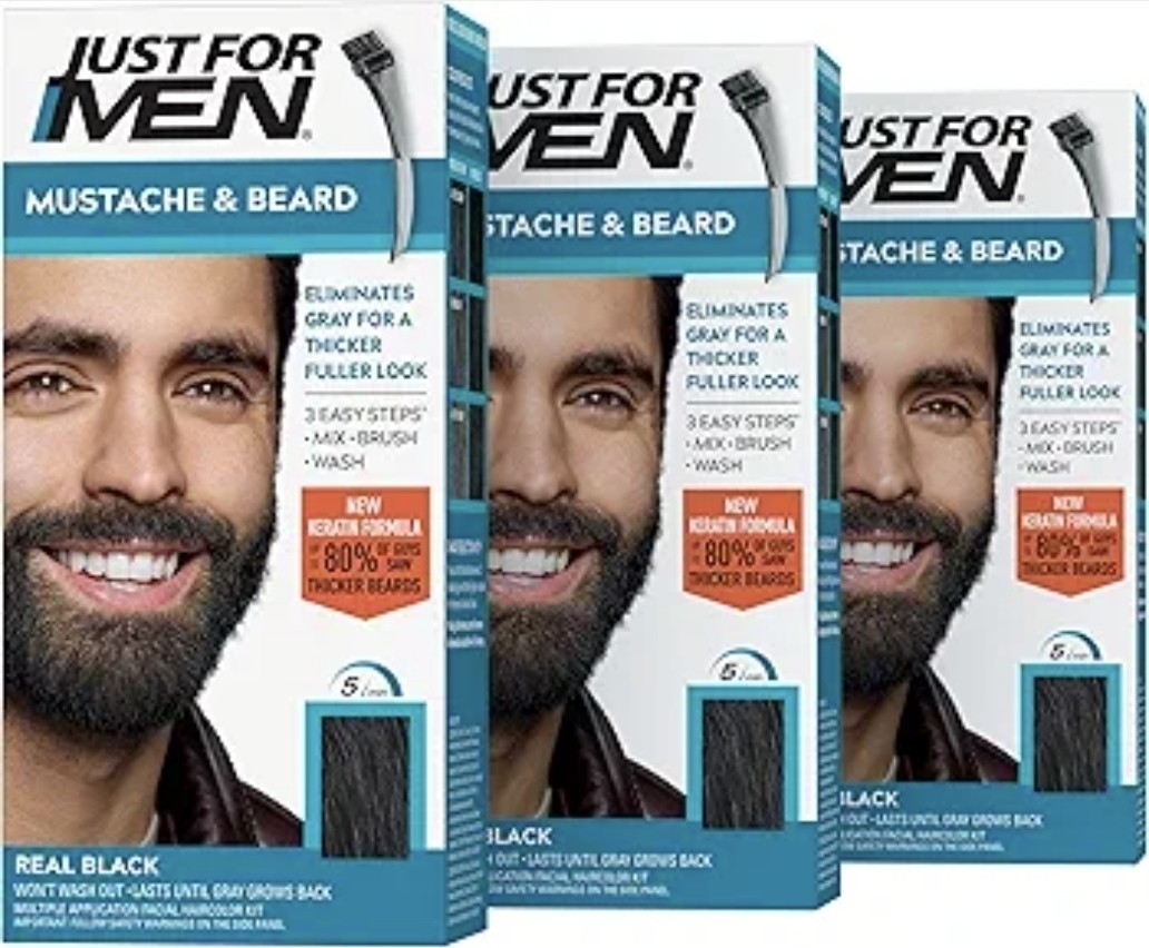 Just For Men Mustache & Beard (M-55) Brush-In Color Base – Real Black(3 Pack)