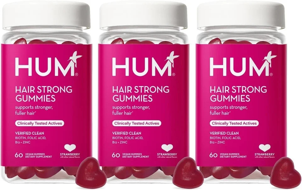 Pack of 3 – HUM Hair Strong – Daily Gummies with Biotin to Combat Hair Loss