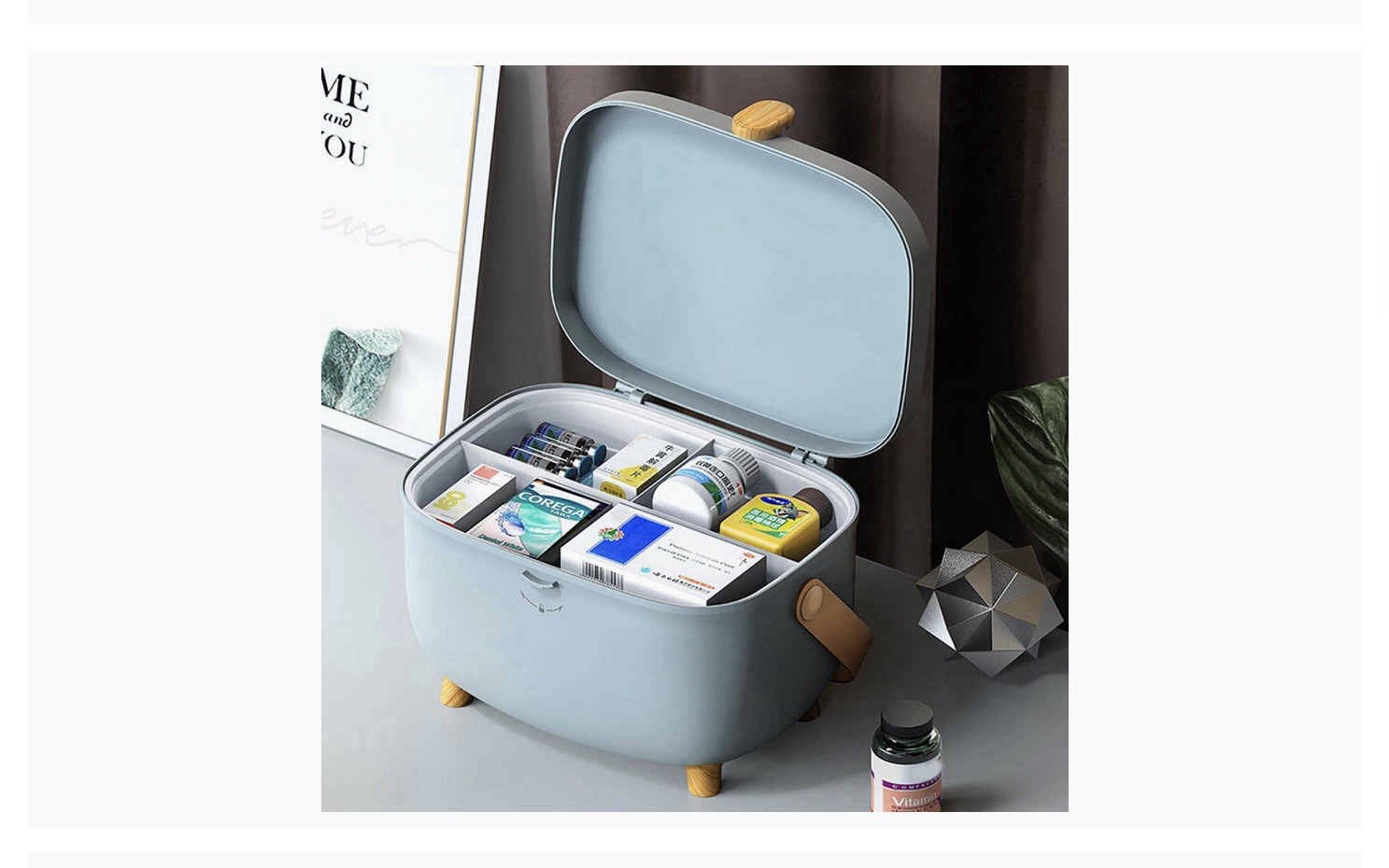 Medicine chest FirstAid Box w/ Handle/Carrying Case Compartment Pale Pink w/lock