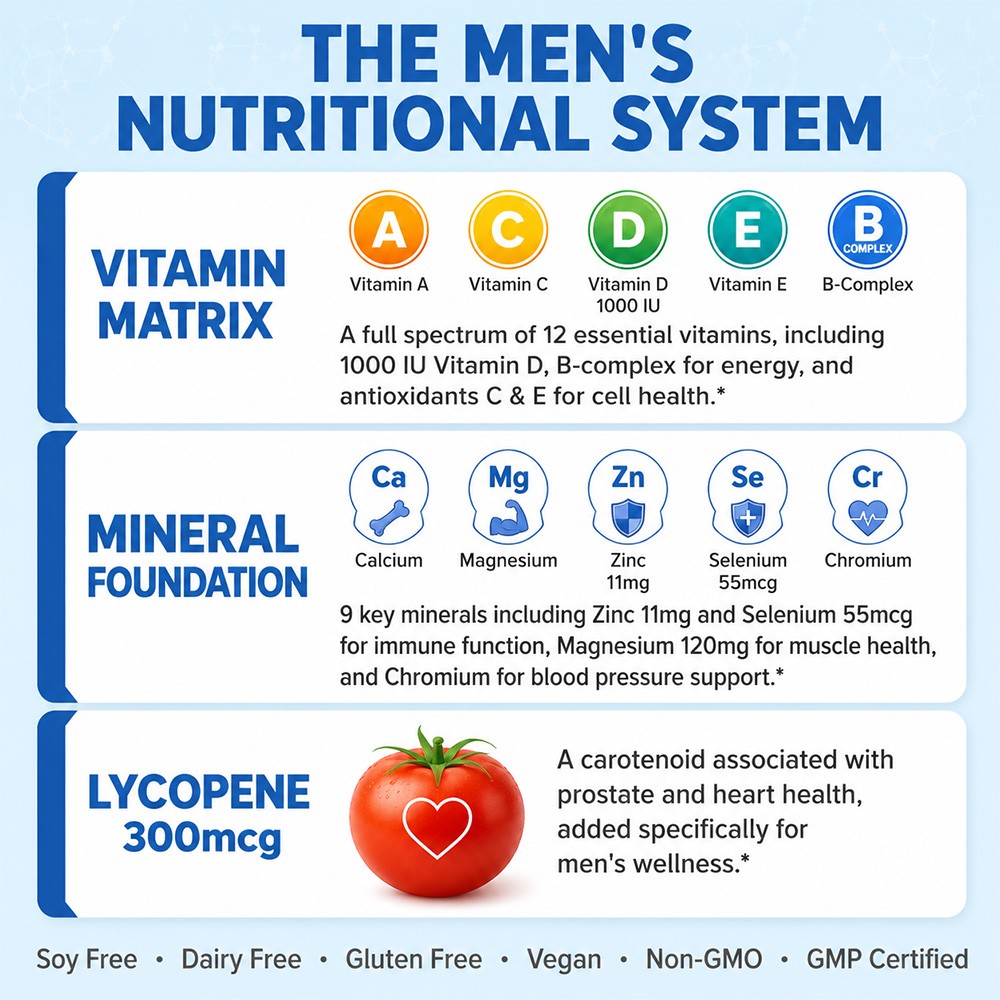Men Multivitamin with 21 Essential Vitamins For Heart,Immune & Muscle 30~120Caps