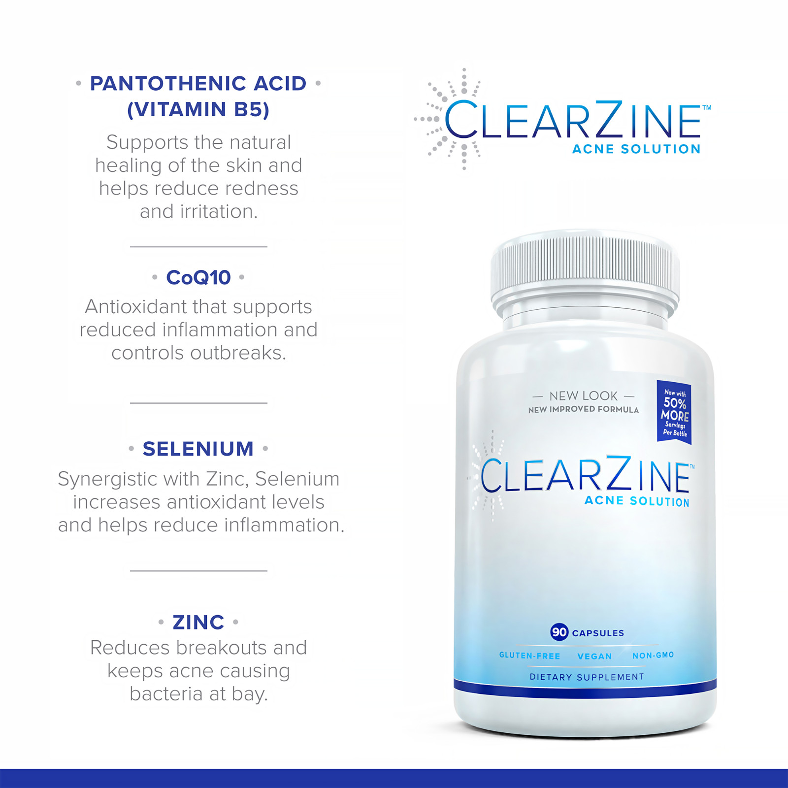ClearZine: Most Powerful Acne & Clear Skin Supplement for Teens & Adults, 90 ct.