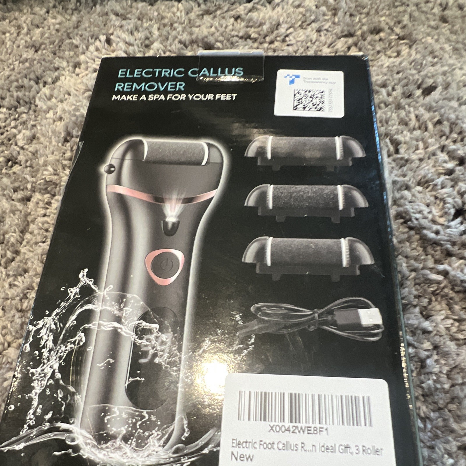 Electric Callus Remover Rechargeable Waterproof Black 3 Heads ZCA019