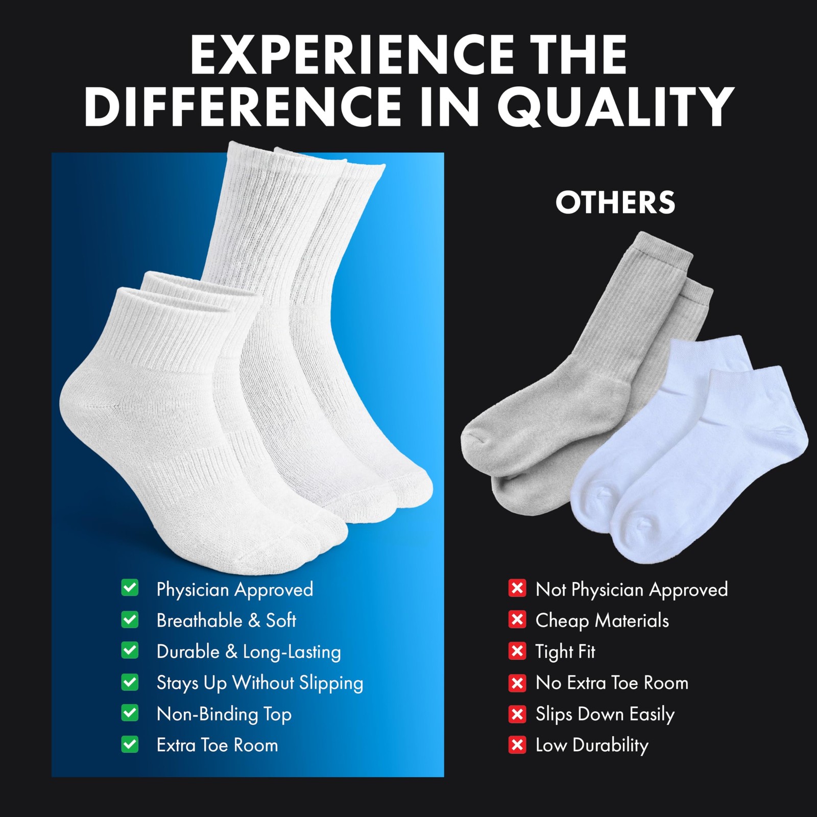 Debra Weitzner Diabetic Crew Socks Mens Womens Non-Binding Socks Loose Fit 12